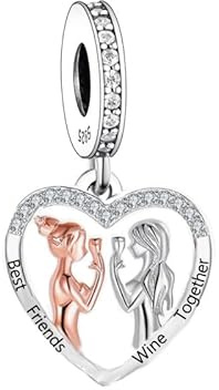 Best Friends Weinglas Charm kompatibel mit Pandora Armband – 925 Sterling Silber Anhänger, Freundschaftsschmuck, Geschenk beste Freundin BFF, Damen