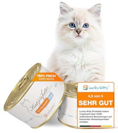 Lucky-Kitty Katzenfutter Nass, 95% ganzer Hering, Monoprotein, 16x200g