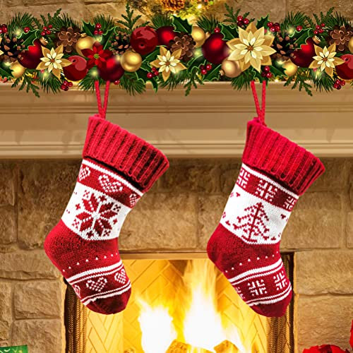 Nikolausstrumpf Kinder Klein 2er, Gestrickt Weihnachtsstrumpf Personalisiert Nikolaus Socken Nikolausstiefel zum Befüllen Weihnachten Deko, Nikolaussocke Weihnachtsstrümpfe Kamin für Weihnachtsdeko