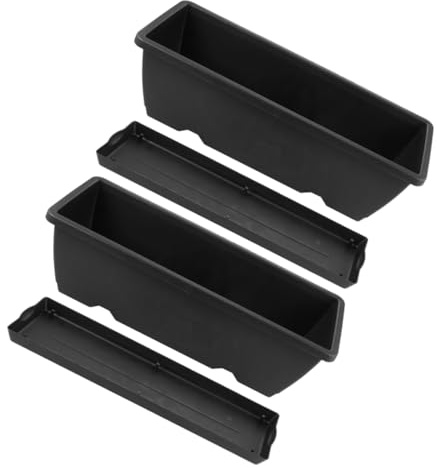 Happyyami Jardinières Rectangulaires 2pcs pour Plantes D'extérieur en Plastique Abs Noir Réservoir d'eau Double Côté, Design Simple, pour Balcons et Rebords de Fenêtre
