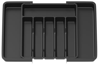AUTOFU Cutlery Tray Cutlery Drawer Organiser Expandable Kitchen Drawer Organiser, Adjustable Cutlery Tray, Utensil Drawer Organiser for Forks, Knives, Multipurpose Kitchen Storage, Black