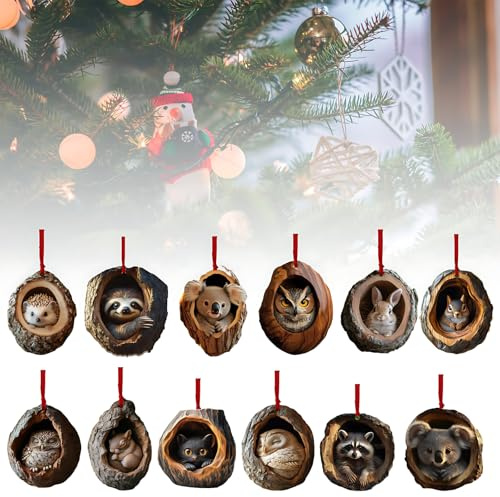 Generisch 12PCS 2D-Ornamente für Weihnachtsbaum,Anhänger für Weihnachtsbaum,Weihnachtsschmuck,Tiere,niedliche Tiere,Acrylschmuck,Dekoration Für Wohnzimmer Schlafzimmer Weihnachtsdeko Hängend