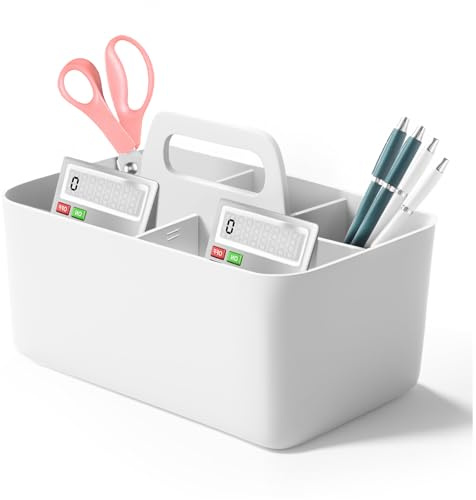 Aevcvok Stapelbarer Organizer, Korb Organizer mit Griff, Mehrzweck Kunststoffkorb Bastelkorb, Schreibtischkorb, Aufbewahrung für stifte, bad, Bastelsachen, Nähutensilien, Make-up, Bürobedarf (Weiß)