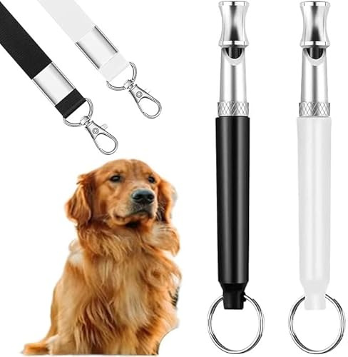 hmflxyjyrh Dog Whistle to Stop Barking Neighbors Dog, Adjustable Ultrasonic Silent Dog Whistle, Professional Recall Dog Training Whistles, with Lanyard (Black and White) 2 Pack Dog Whistle.
