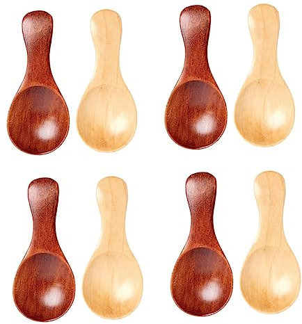 OKUMEYR 8pcs Wooden Spoons Set Small Ice Cream Scoops Tea Spoons Multi-Purpose for Daily Use