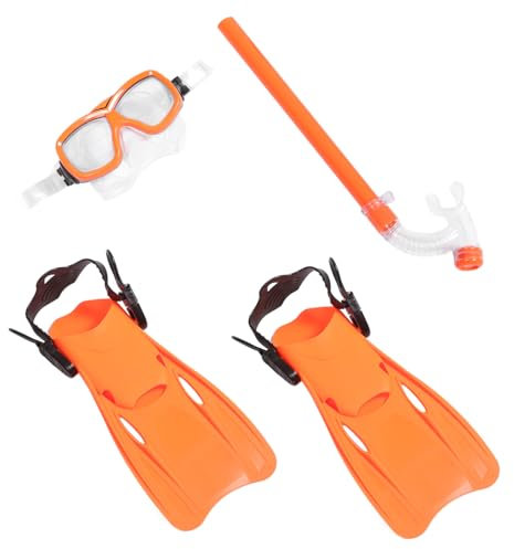 UKCOCO Kinder Schnorchelausrüstung Satz Aus Robustem Kunststoff Mit Schnorchelmaske Weitwinkel Kurzen Tauchflossen Orange 35-39 Leicht Und Stoßfest Für Schwimmen Tauchen Anfänger