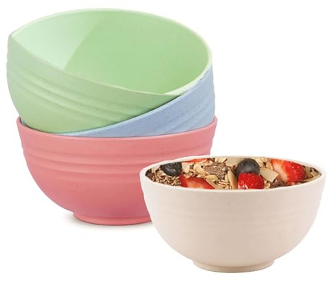 Cereal Bowls (Set of 4) – 24oz Large Capacity, Lightweight Plastic Bowls for Breakfast, Snacks, Salad & Pasta – Microwave & Dishwasher Safe, Ideal for Travel, Picnic, Camping