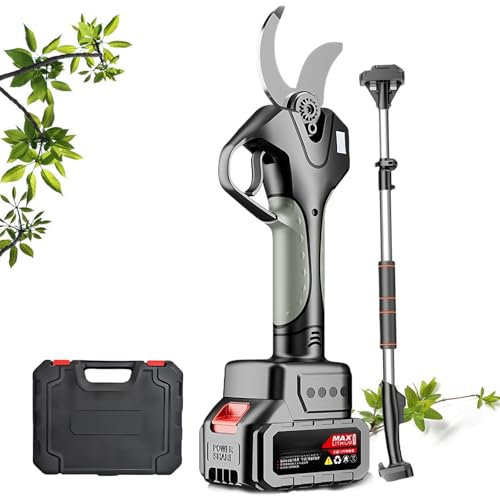 Glowdora Sécateur Électrique 50 Mm avec Perche Télescopique, Sécateur Électrique Professionnel, Écran LCD, Lames Sk5, Moteur sans Balais, Adapté Aux Haies, Arbustes, Vergers, Etc.
