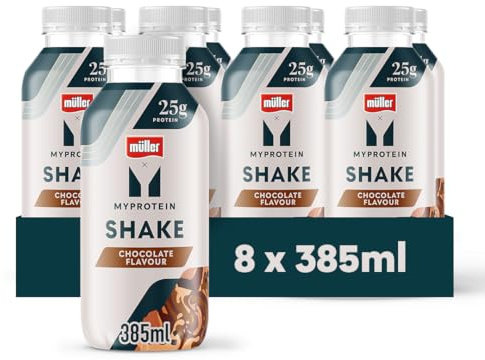 Myprotein x Müller High Protein Chocolate Shake | 25g Protein, No Added Sugar, Low Fat, | UHT Long Life Milk Drink | Suitable for Vegetarians | 8 x 385ml