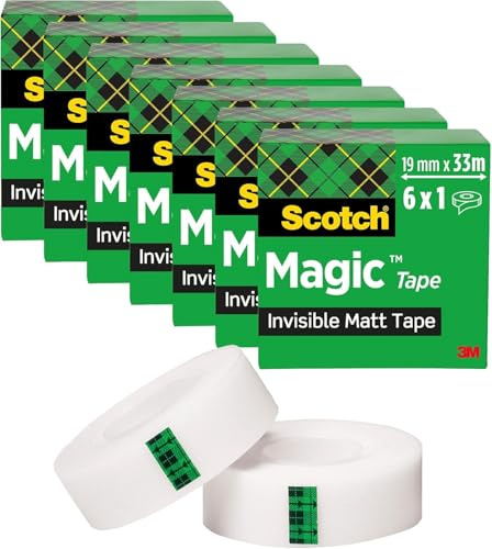 Scotch Magic Tape, Vorteilspack, 6 Rollen, 19 mm x 33 m | Universalklebeband zum Reparieren, Beschriften und Verschließen; Matt, Unsichtbar und Beschreibbar