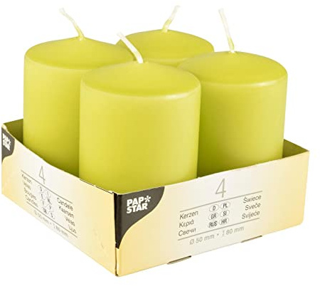 Papstar 10484 Zylinder grün 4 Stück Wachskerze