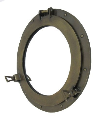 Sara International ITDC - Espejo de Ojo de Buey de Aluminio con Acabado Antiguo, 43 cm