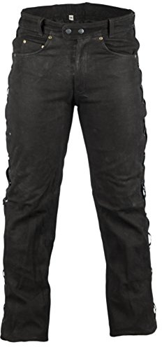 Biker läderbyxor i nubuckläder, svart, läderbyxor med snörning på sidan, rocker läderbyxor, bikerjeans, läderjeans (34)