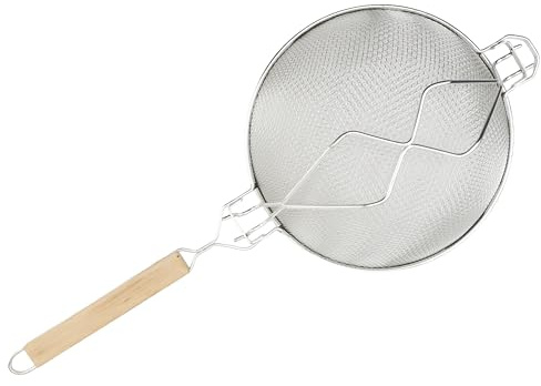 Winco Strainer, 10.5-Inch Diameter, Double Mesh, Medium, Nickel, Tan