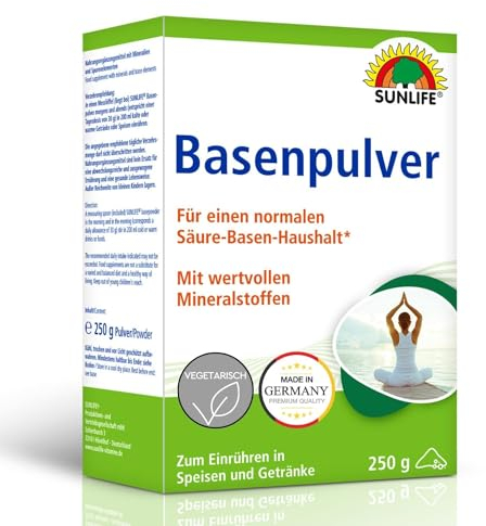 SUNLIFE Basenpulver 250 g - Pulver für Säure-Basen-Haushalt- Nahrungsergänzung mit Mineralien & Spurenelementen - Basen Pulver mit Magnesium, Calcium, Kalium & Zink - Basenpulver Entsäuerung