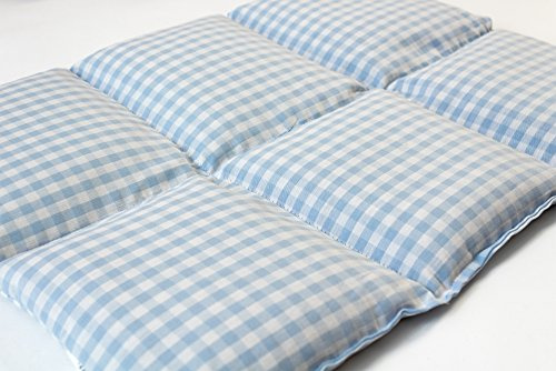 Hot Cherry Pit Pillow - Heating Pad and Cooling Bag - Cherry Stone - Microwavable (Cotton bio, White and Light Blue, 6 Chambers, 15.75 x 11.81 in)