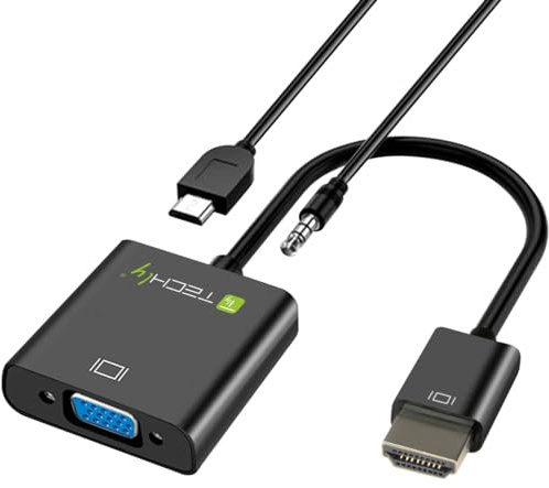 Techly HDMI – VGA + 3,5 mm + Micro USB B m/f hdmi VGA + 3,5 mm + Micro-USB schwarz – (HDMI, VGA + 3,5 mm + Micro USB Kabel Adapter, männlich/weiblich, schwarz, 1920 x 1080 Pixel, 0–70 °C)