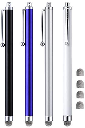 Stylus Pens, CCIVV 4 Pcs 5.6 Inches Mesh Tip Stylus for Touch Screens, iPad, iPhone, Kindle Fire, 4 Extra Replaceable Hybrid Fiber Tips (White, Black, Silver, Blue)