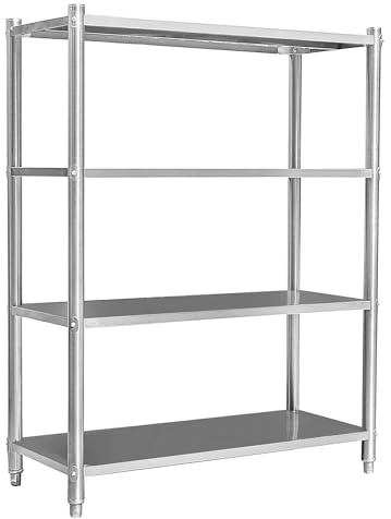 Wiltec Edelstahlregal Gastro Schwerlastregal 155x120x45cm aus V2A Edelstahl Küchenregal Vorratsregal Lagerregal für Küche Werkstatt und Keller