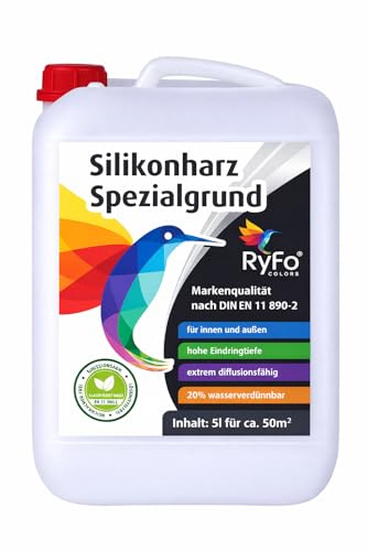 RyFo Colors Silikonharz Spezialgrund 5L – Silikonharz Grundierung & Tiefengrund für Fassaden und Putz, hohe Eindringtiefe, diffusionsfähig, für innen und außen