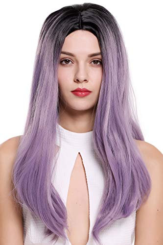 WIG ME UP- ZM-1791-T2403R1B peluca de mujer larga lisa raya en medio ombré negro violeta lila