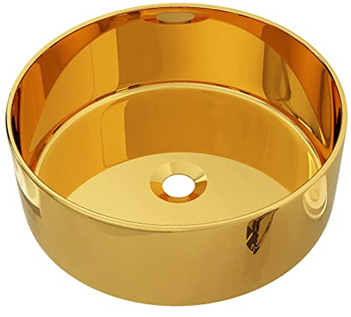 vidaXL Waschbecken Aufsatzwaschbecken Waschtisch Handwaschbecken Waschschale Waschplatz Aufsatzbecken Becken Badezimmer 40x15cm Keramik Golden