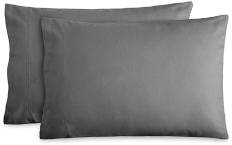 Bare Home Flannel Standard Pillowcases Set of 2 - 100% Cotton - Velvety Soft & Cozy - Double Brushed Heavyweight Flannel Pillowcases (Standard Pillowcase Set of 2, Grey)