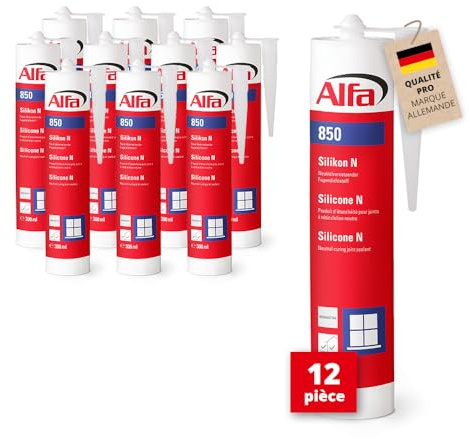 12x Alfa Silikon Manhattan Bausilikon zum Kleben und Abdichten Fugendichtstoff UV- und witterungsbeständiger Qualitäts-Dichtstoff