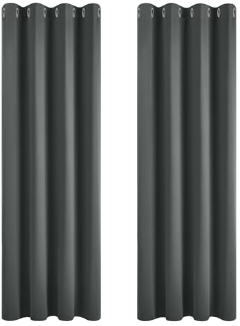 Deconovo Gardinen Blickdicht Vorhang Schlafzimmer Ösen Vorhänge Blickdicht, 160x117cm(HöhexBreite), Dunkelgrau, 2er Set