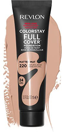 Revlon ColorStay Full Cover Longwear Matte Foundation, Heat & Sweat Resistant Lightweight Face Makeup, Natural Beige (220), 30ml