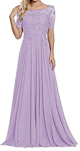 yhfshop Robe de Soirée Femme Longue Tulle,Robe de soirée en Dentelle à Manches Courtes et épaules dénudées-Lila_44,Robe de Soirée Cocktail Longue Femme, Lilas