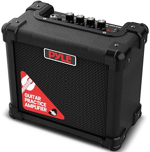 Pyle Portable Electric Guitar Amp, 10W Wall Powered Mini Amplifier with 5 High Definition Speaker, Distortion, Headphone Out