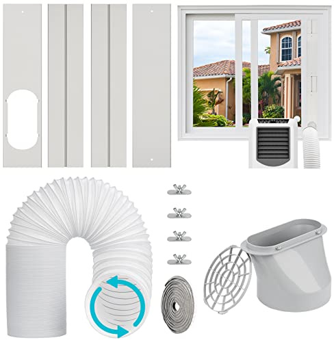 Foancie Portable AC Window Vent Kit with 5.9” Exhaust Hose & Coulper, Universal Window Seal for Portable Air Conditioner, Adjustable AC Duct Kit for Sliding Horizontal & Vertical Windows