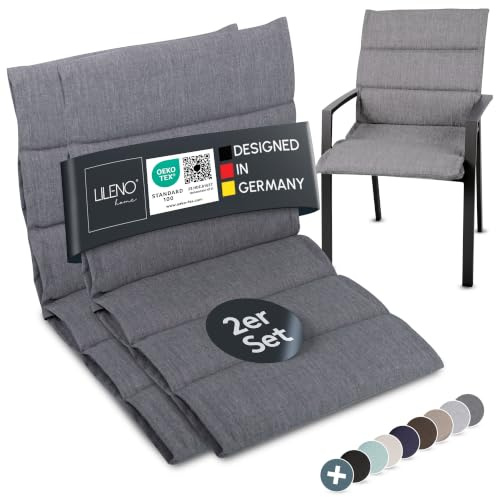 LILENO HOME Gartenstuhl Auflagen als [2er Set - Niedriglehner] in Grau | bequeme Liegen als Sitzauflagen für Gartenmöbel - Stuhlkissen für Gartenstühle und Klappstühle