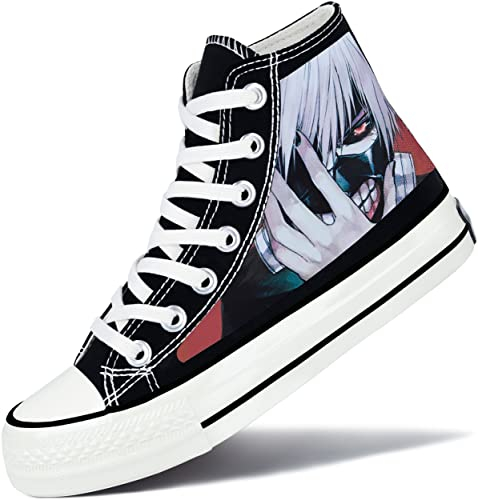 Roffatide Anime Tokyo Ghoul Zapatillas Altas de Lona Zapatos Planos Estampados Zapatos de Skate con Cordones Talla Unisex Negro A 37