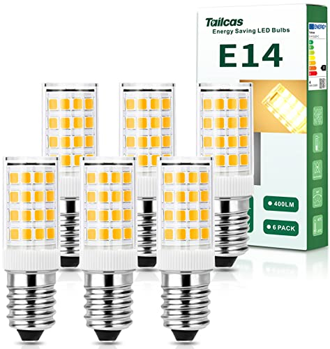Tailcas E14 LED Kühlschranklampe Warmweiss, 4W E14 Lampe 3000K Ersatz für 40W Glühlampe, Kühlschrankbirne 400LM, AC 220-240V, für Dunstabzugshaube Nähmaschine Wohnzimmer, Nicht Dimmbar, 6er Pack