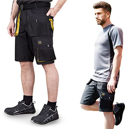 REIS FORECO-TS BJS Pantaloncini da lavoro da uomo, pantaloncini cargo di sicurezza, pantaloncini da lavoro, pantaloncini da lavoro, pantaloncini da giardino, nero-giallo, taglia: M
