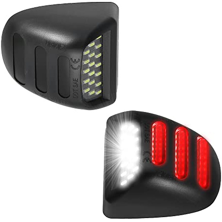 X AUTOHAUX LED License Plate Light Tag Lamp Assembly for Chevy Silverado Tahoe Suburban for GMC Sierra 1500 2500 3500 Full LED Rear Number License Plate Lamp Red White Light 2pcs