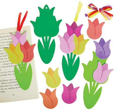 Baker Ross FX460 Mix und Match Tulpen-Lesezeichen-Bausätze - 8er-Pack, Schaumstoff-Sticker-Bastelsets für Kinder