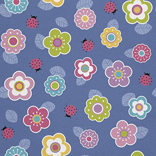 HEKO PANELS Oxford Wasserdichte Meterware Canvas Polyester Stoff Zum Nähen, Möbel- und Dekostoffe, Wasserabweisend Blickdicht, Kinder Blumen Marienkäfer, 2 Meter 155 x 200 cm