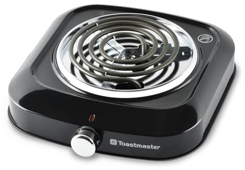 Toastmaster Single Burner with Coil Top & Chrome Knob - Single Tabletop Burner with Drip Shield & Non-Skid Feet - Electric Countertop Burner with Variable Heat Control