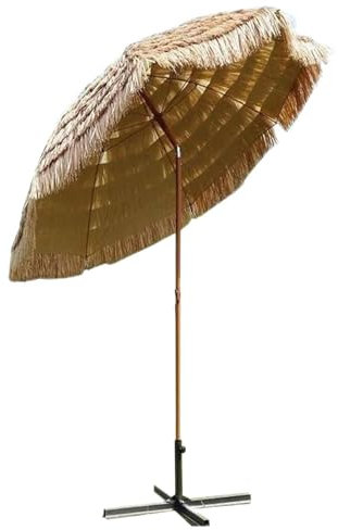 LBONG Sombrilla para terraza, Sombrilla de Paja Playa Parasol Excéntrico de Jardín para Terraza Playa Piscina Café(200cm/6.5ft,With Cross Base)