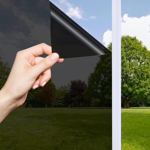 OFHome Fensterfolie Tönungsfolie Sonnenschutz Hitzeschutz, Schwarz 75x300cm | Selbstklebend, Sichtschutz, Spiegelfolie Fenster, Von Außen Blickdicht, Reflektierende, UV-Schutz, Wärmeschutz, Gegen Hitze