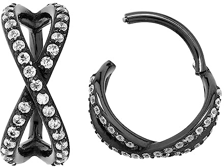 (8mm) 316L Chirurgenstah 1,2 mm Doppelring Kristall Segment Nasenring Hoop Knorpelohrring Septum Clicker Klappbarer Lippen Daith Helix Rook Tragus Piercing Schmuck