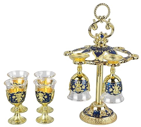Cáliz de Cáliz Vintage, 6 uds. Cáliz Chino Europeo de Alto Grado Cáliz Dorado Adornos Retro con Soporte de Cáliz (dorado y azul)