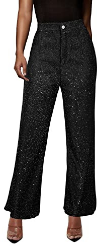 Fulidngzg Pailletten Hose Damen, Schwarz Weit Glitzerhose Festliche Hosen Lang Party Glitzer XXL Silber Gold Elegant Pailettenhose Yogahose