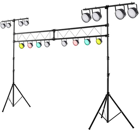 GYMAX 3,5 m Lange DJ-Lichtstativ, Lampensaktiv 180-350 cm höhenverstellbar, Lichteffekt Lichtanlage Set mit einziehbaren T-Stangen bis 100kg Belastbar, Leuchtenstativ für Konzerte, Theater & Partys