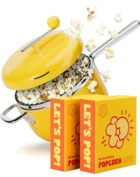 POPSMITH Starter-Set in Butter – 6 Quart Popcorn-Maschine mit 5 Kino-Popcorn und 5 Wasserkocher, Mais-Popcorn-Kits – Edelstahl-Popcorn-Maschine, kompatibel mit allen Herdarten