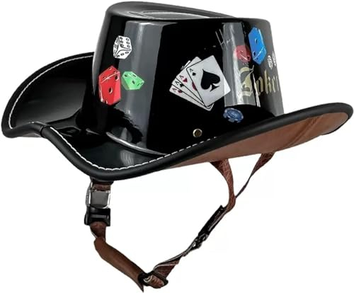 GAORUTO Retro-Motorrad-Halbhelm, Halbhelm, Retro-Cowboyhüte, Western-Cowboyhut, Jet-Stil, Halbgesichtshelm, DOT/ECE, Sommer, Damen, Herren, für Cruiser, Roller, Touren, ATV F,M57-58CM