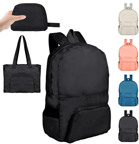 Ultraleichter, faltbarer Rucksack, 25 l, klein, wasserabweisend, langlebig, verstaubar, für Damen und Herren, Outdoor, Camping, Wandern, Reisen, Wandern, Radfahren, Einkaufen, Schwarz , One size